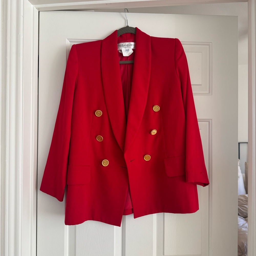 Yves Saint Laurent Red Blazer with Gold Buttons